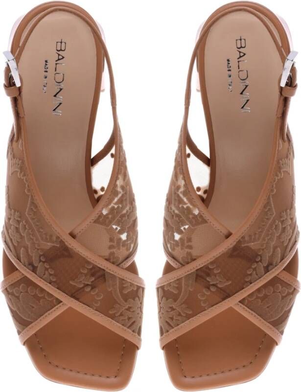 Baldinini Leather petal mesh sandal Beige Dames