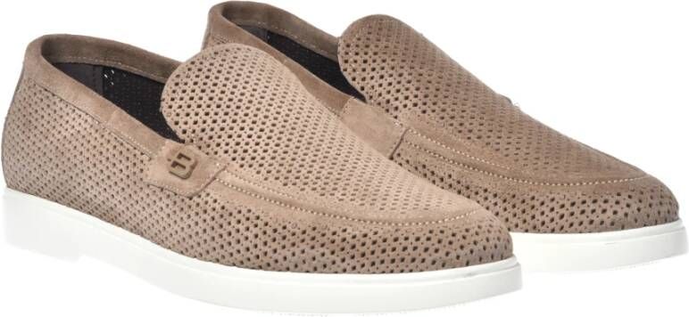 Baldinini Loafer in taupe perforated suede Beige Heren