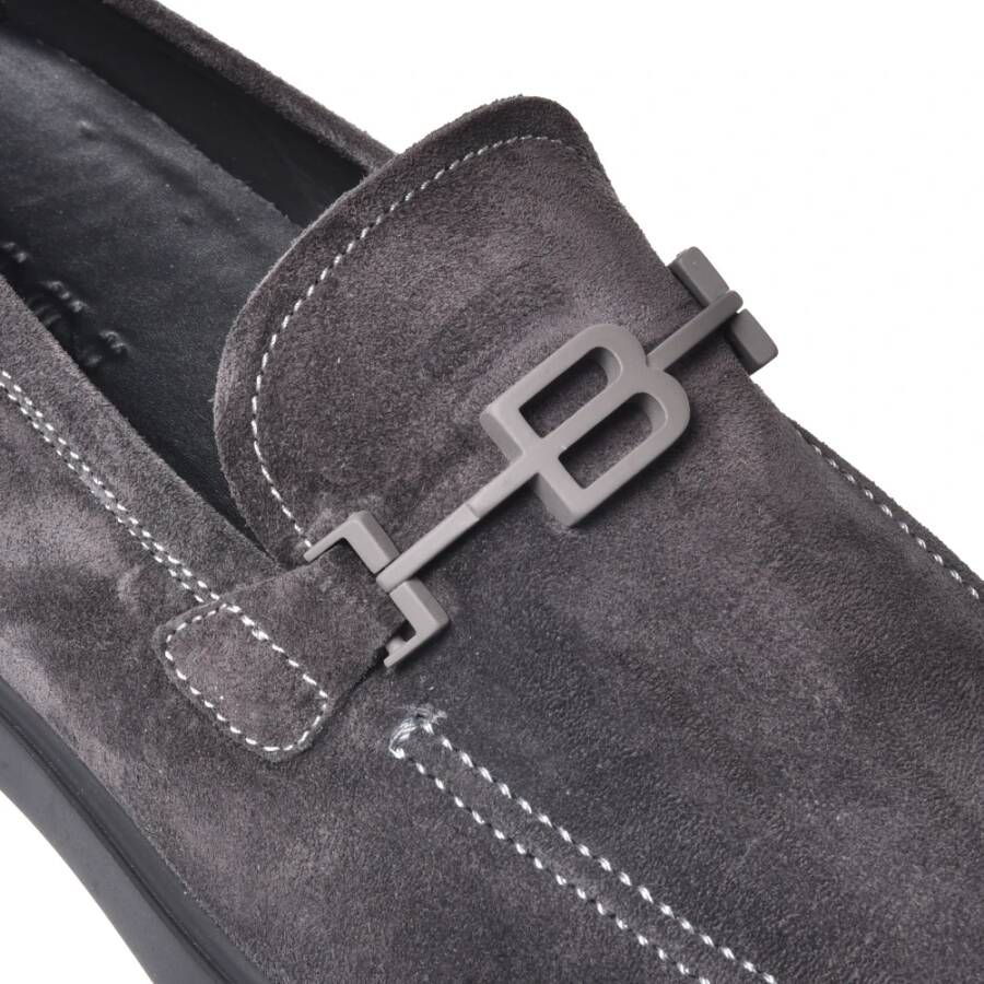 Baldinini Loafers in dark grey suede leather Gray Heren