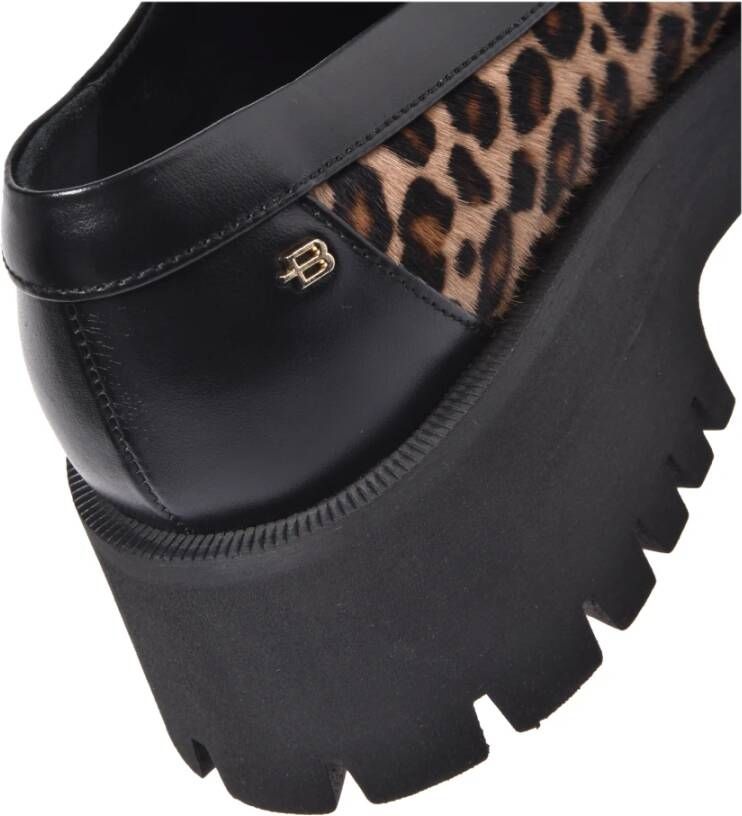 Baldinini Loafers in leopard-print pony skin and black leather Brown Dames