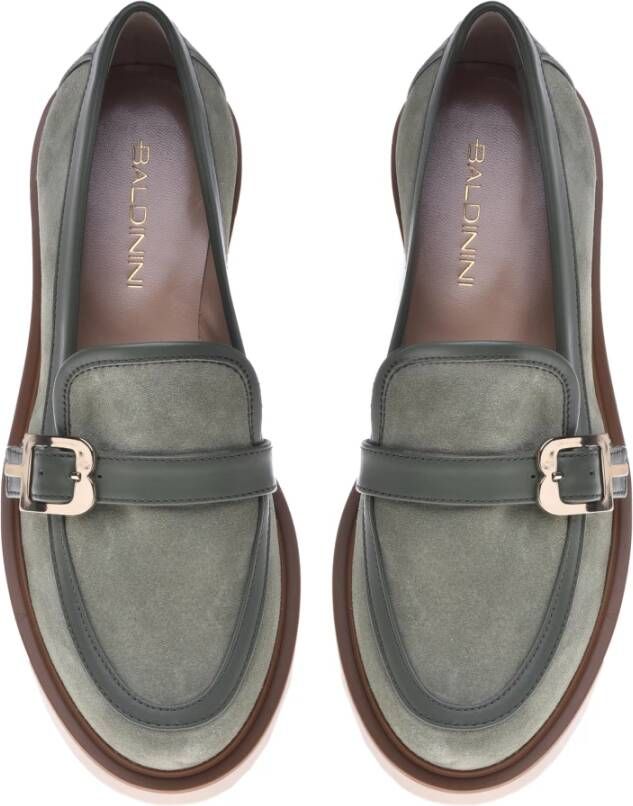 Baldinini Loafers in olive leather and suede Green Dames