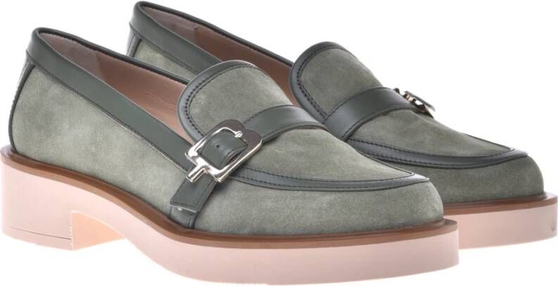 Baldinini Loafers in olive leather and suede Green Dames