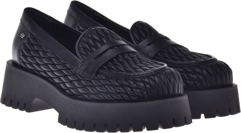 Baldinini Loafers in stretchy eco-nappa and black leather Black Dames