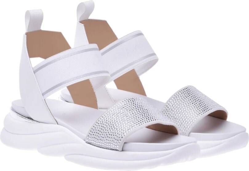 Baldinini Sandals in milk white leather with rhinestones Wit Dames