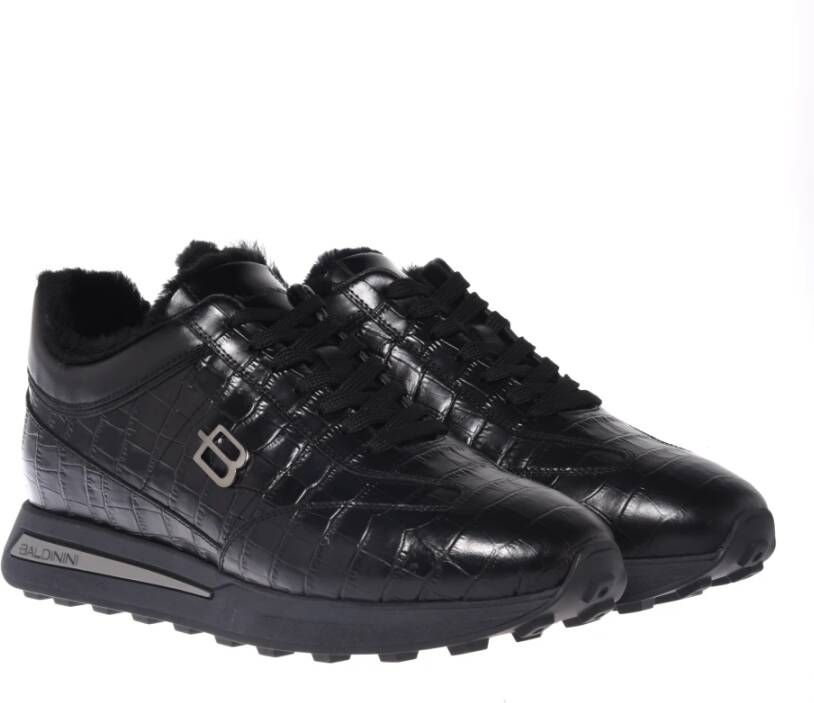 Baldinini Trainers in black leather with crocodile print Black Heren