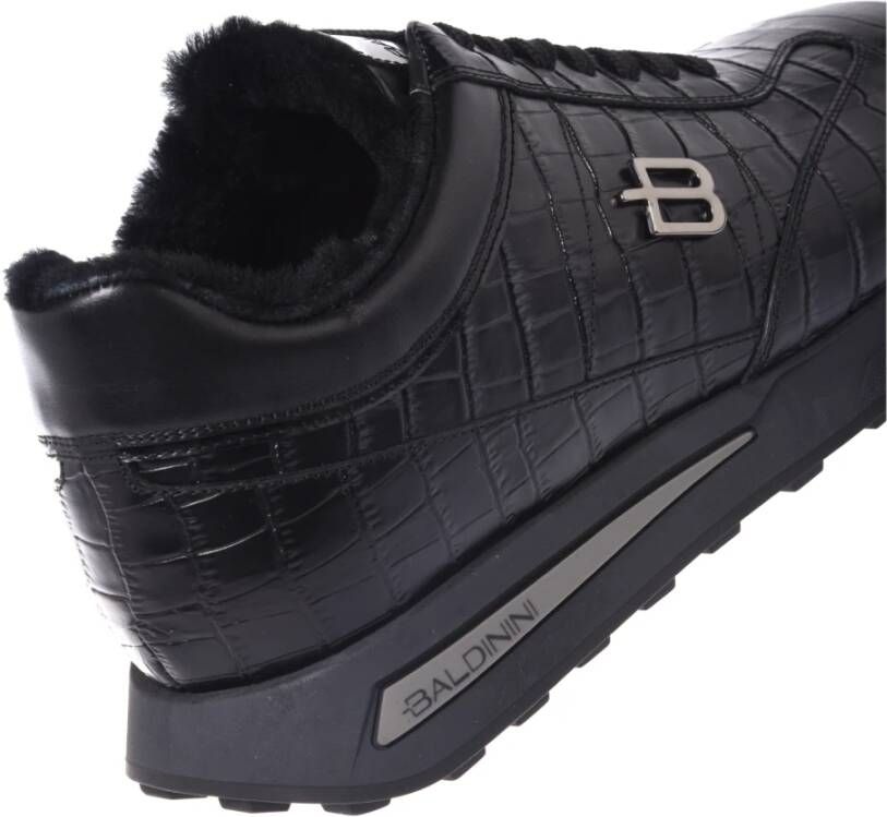 Baldinini Trainers in black leather with crocodile print Black Heren