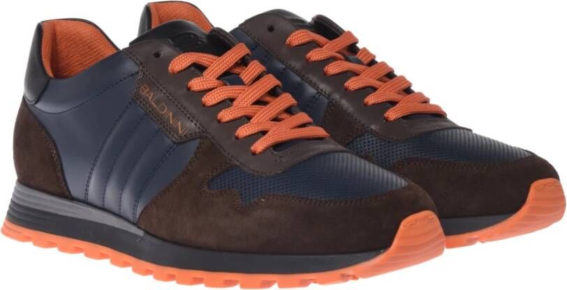 Baldinini Trainers in dark brown and blue leather and suede Multicolor Heren