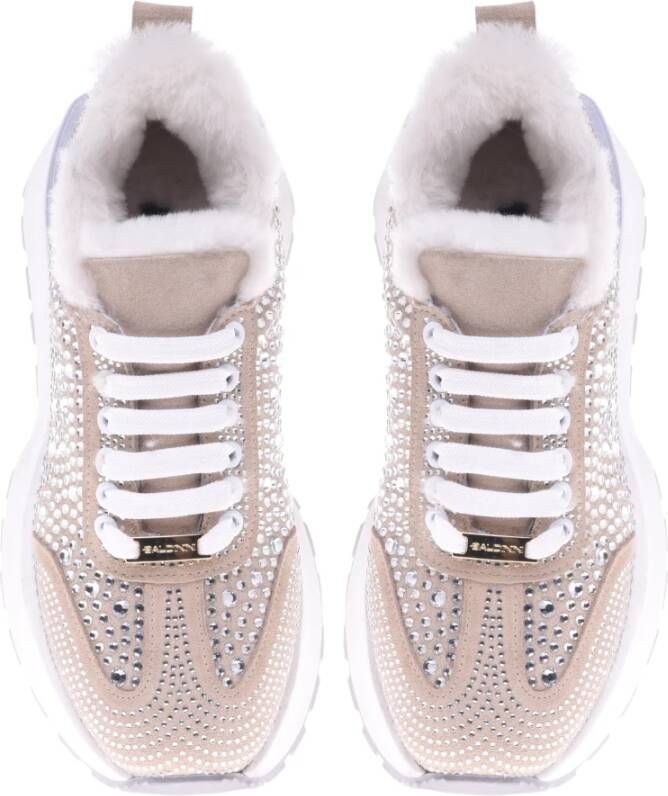 Baldinini Trainers in vanilla suede leather with rhinestones Beige Dames