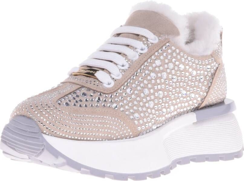 Baldinini Trainers in vanilla suede leather with rhinestones Beige Dames