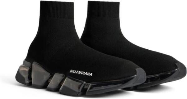 Balenciaga Gebreide Sneakers Zwart Logo Print Black Heren