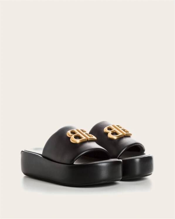 Balenciaga Glanzende Leren Muiltjes met Gouden BB Black Dames