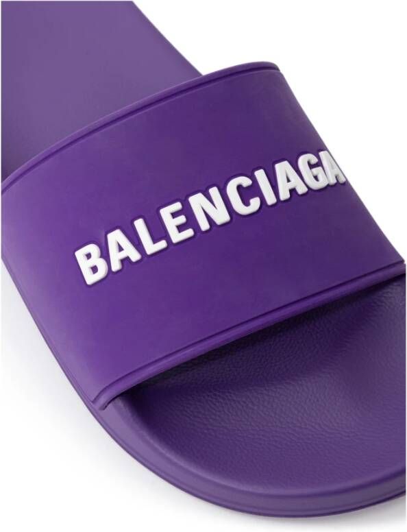 Balenciaga Witte 3D Rubberen Zwembadsandalen Purple Heren