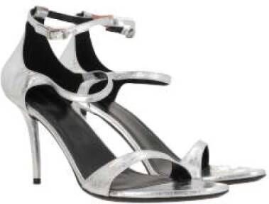 Balenciaga Zilver Leren Gerimpelde Sandalen Gray Dames