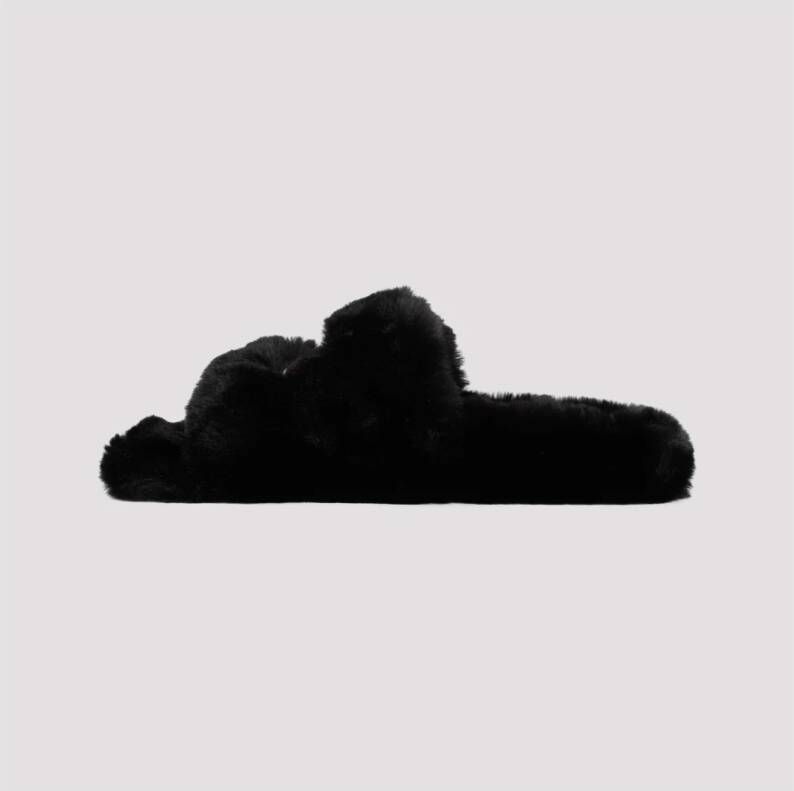 Balenciaga Zwarte Furry Slides Schoenen Black Heren