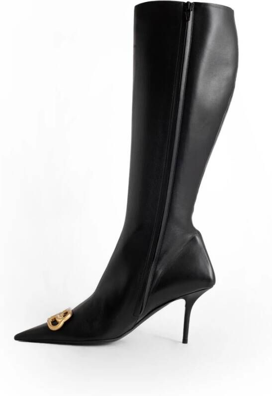 Balenciaga Zwarte Leren Puntige Neus Stiletto Laars Black Dames