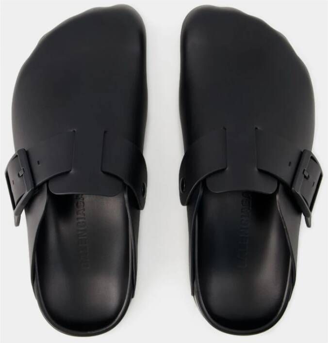 Balenciaga Zwarte Leren Sunday Slides Black Dames