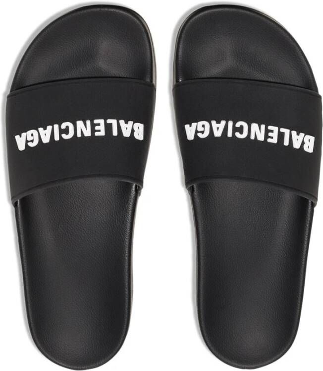 Balenciaga Zwarte Logo Pool Slides Sandalen Black Dames