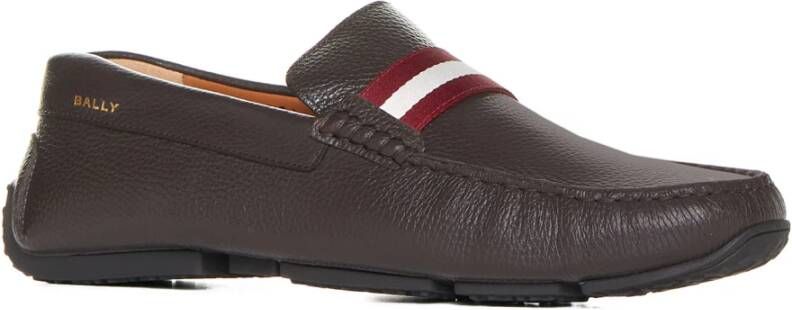 Bally Grained Leather Slip-On Flat Shoes Brown Heren