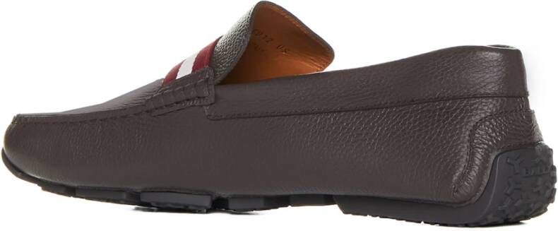 Bally Grained Leather Slip-On Flat Shoes Brown Heren