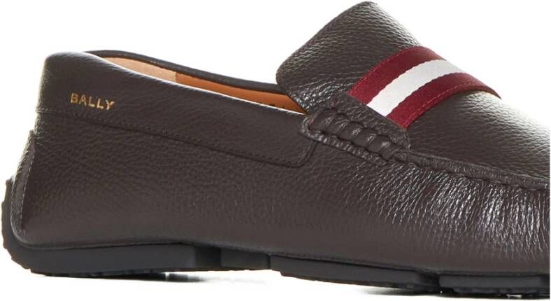 Bally Grained Leather Slip-On Flat Shoes Brown Heren