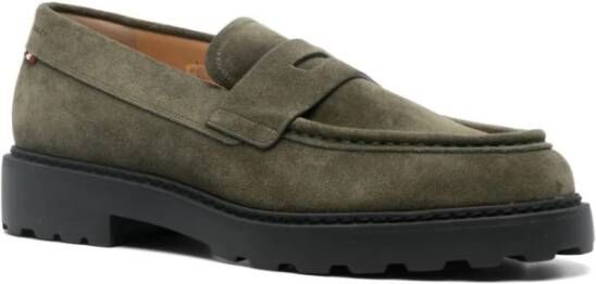 Bally Groene Suède Penny Loafer Schoenen Green Heren