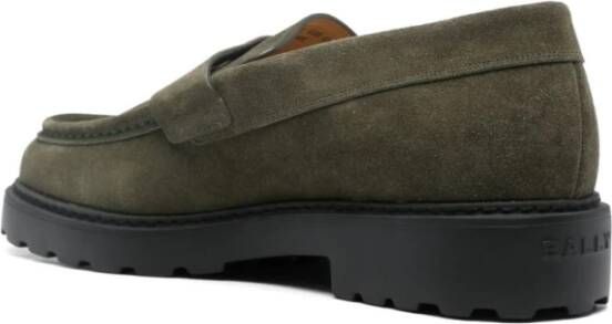 Bally Groene Suède Penny Loafer Schoenen Green Heren