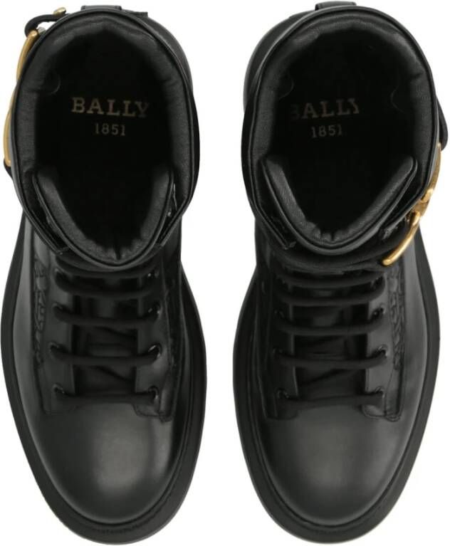 Bally Leren Enkellaarzen met Gouden Logo Black Dames