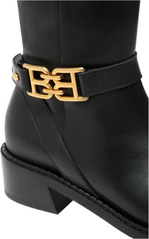 Bally Leren laarzen met gouden logo Black Dames