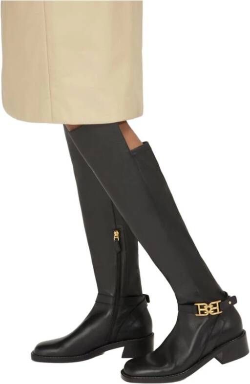 Bally Leren laarzen met gouden logo Black Dames