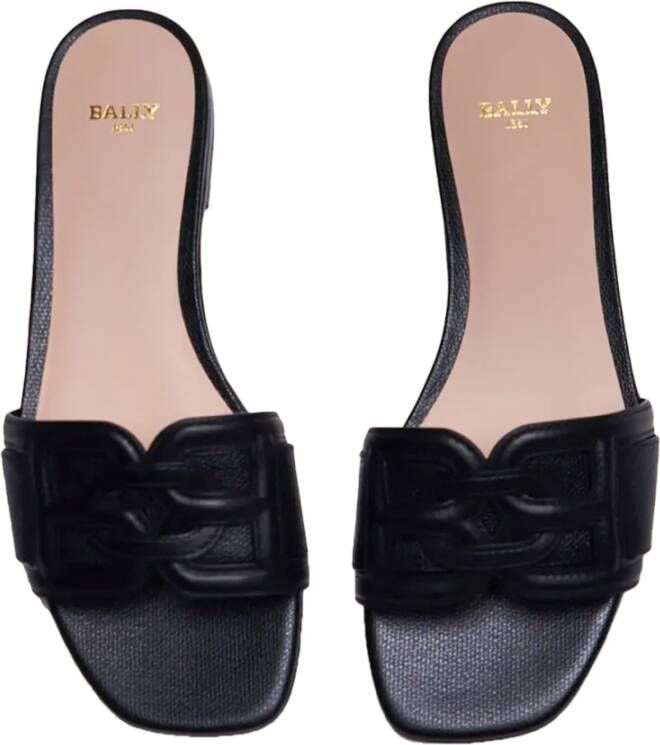 Bally Leren Logo Sandalen Black Dames