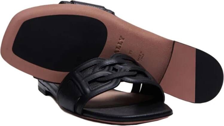 Bally Leren Logo Sandalen Black Dames