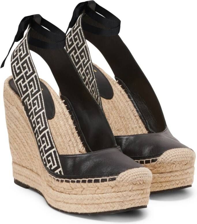 Balmain Alex monogram jacquard en leren espadrilles Black Dames