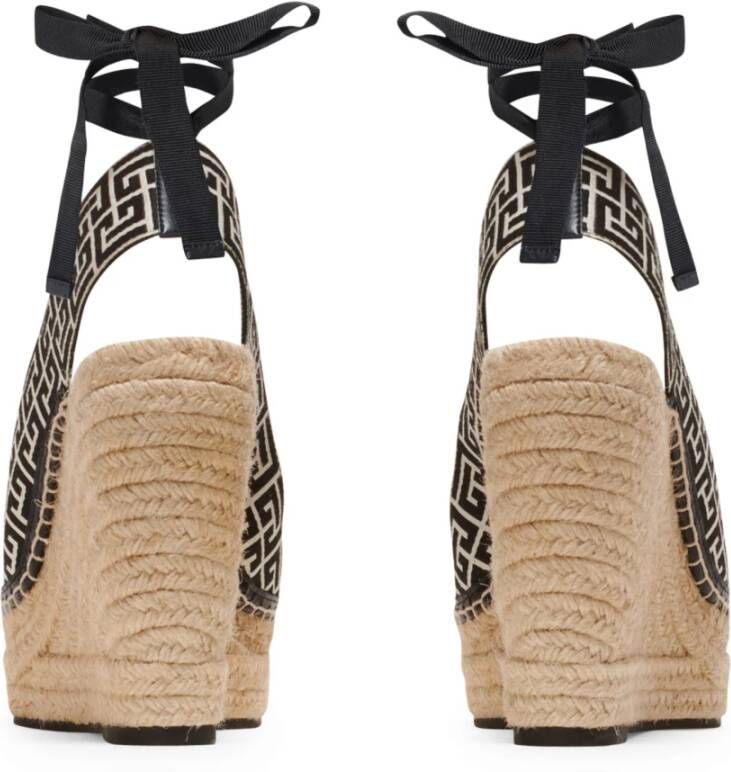 Balmain Alex monogram jacquard en leren espadrilles Black Dames