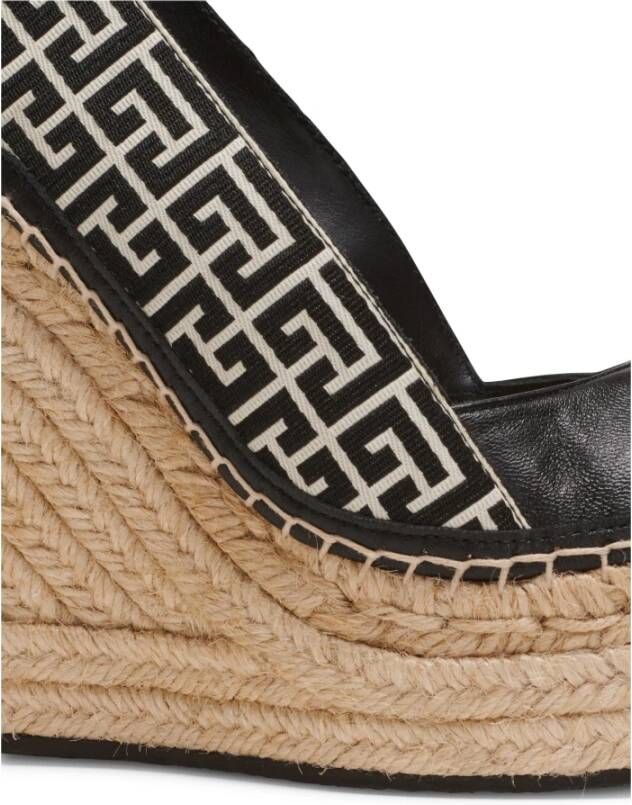 Balmain Alex monogram jacquard en leren espadrilles Black Dames