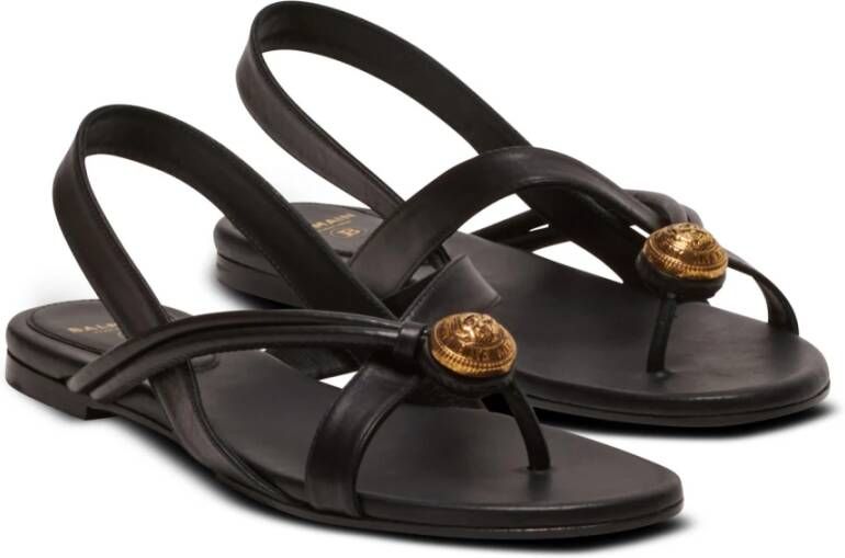 Balmain Alma Platte Leren Sandalen Black Dames