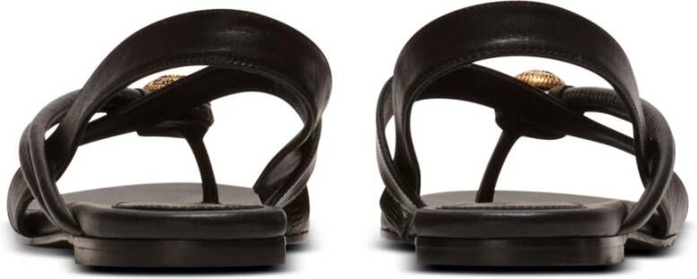 Balmain Alma Platte Leren Sandalen Black Dames