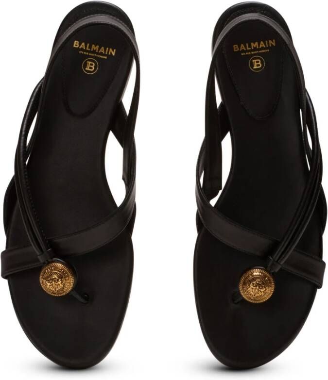 Balmain Alma Platte Leren Sandalen Black Dames