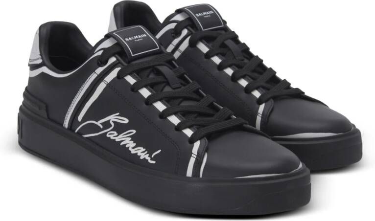 Balmain B-Court bedrukte kalfsleren sneakers Black Heren