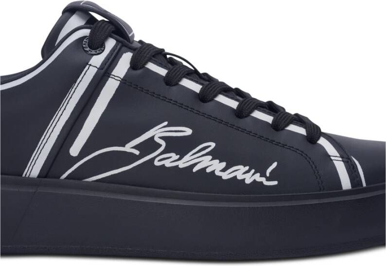 Balmain B-Court bedrukte kalfsleren sneakers Black Heren