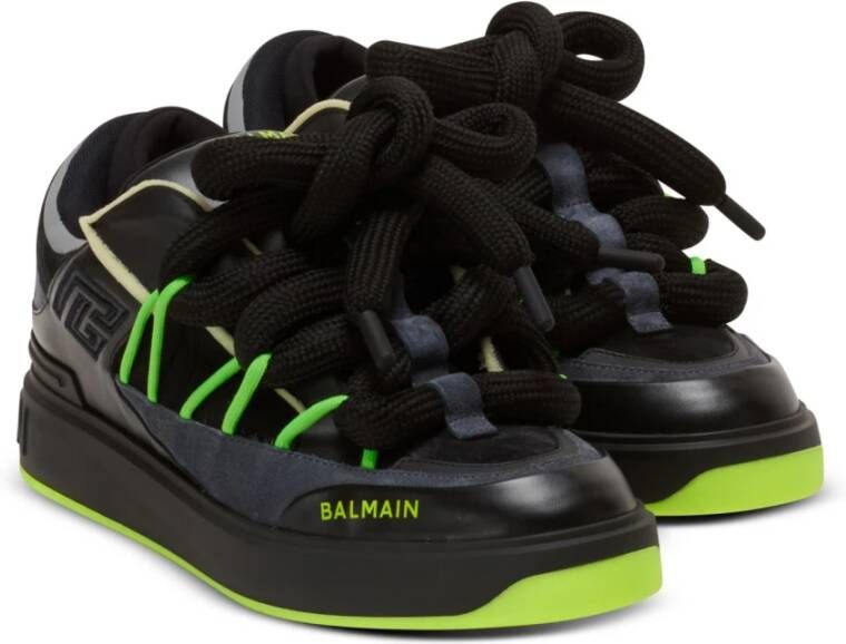 Balmain B-Court Puffy Skate trainers in kalfsleer en suède Black Heren