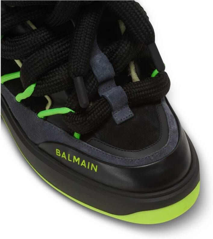 Balmain B-Court Puffy Skate trainers in kalfsleer en suède Black Heren