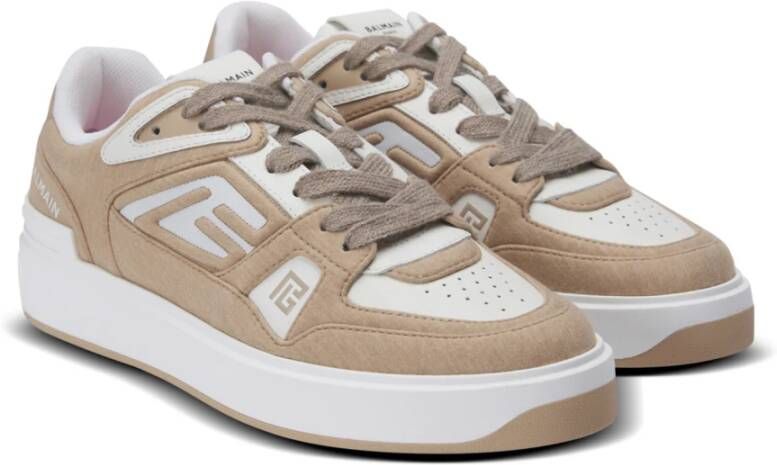 Balmain B-Court Skate trainers in fleece en kalfsleer Beige Dames