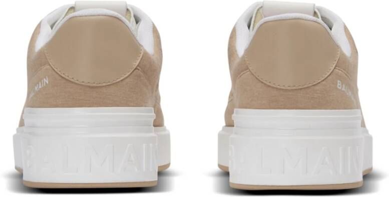 Balmain B-Court Skate trainers in fleece en kalfsleer Beige Dames