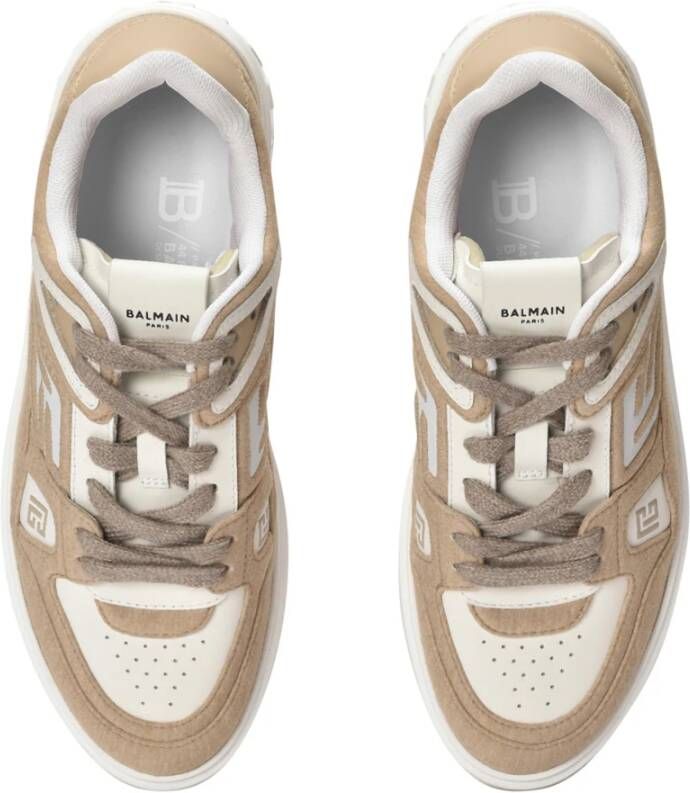 Balmain B-Court Skate trainers in fleece en kalfsleer Beige Dames