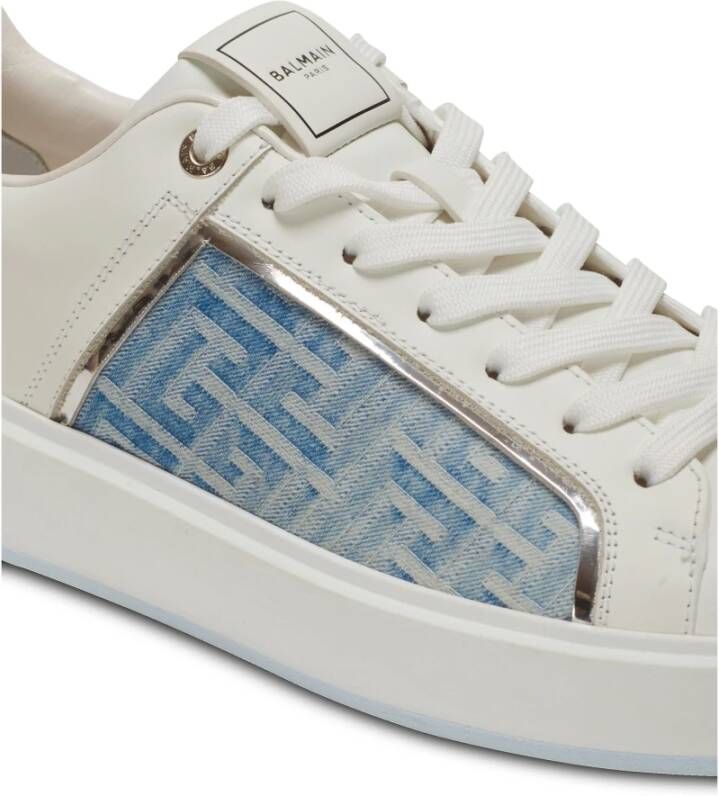 Balmain B-Court trainers in leer en denim Blue Heren