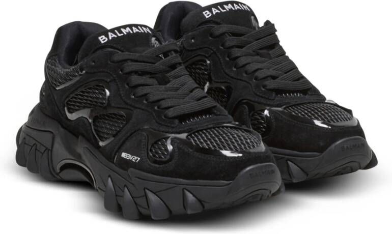 Balmain B-East sneakers van leer suède en mesh Black Heren