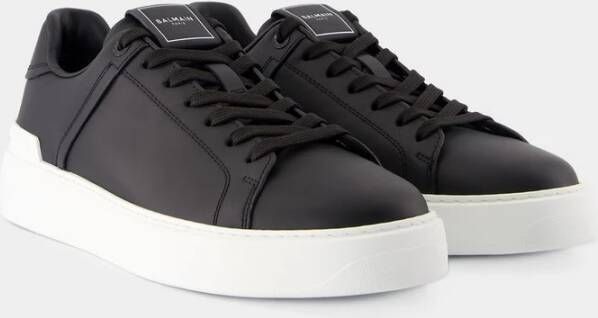 Balmain Court Sneakers Leer Zwart Wit Black Heren