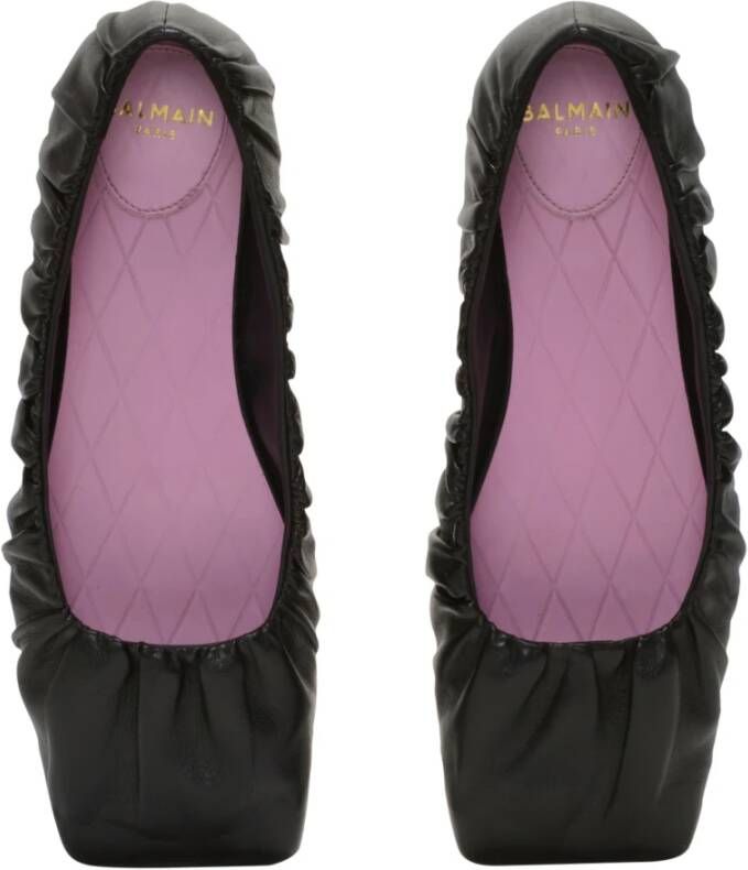 Balmain Eden ballet flats in gerimpeld lamsvacht Black Dames