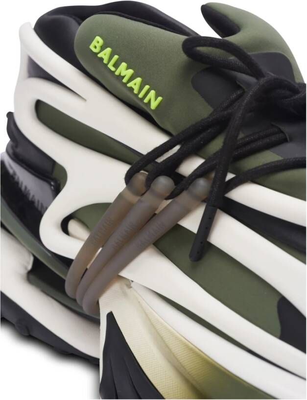 Balmain Eenhoorn lage sneakers in neopreen en kalfsleer Green Heren