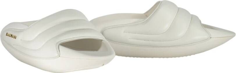 Balmain Gevoerde Leren Slides met Plateau White Dames